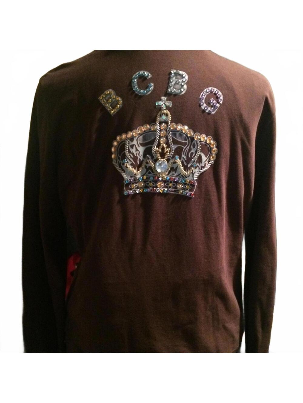 BCBG Brown Zip-Up Jacket with Embellished Crown Detail  M/L